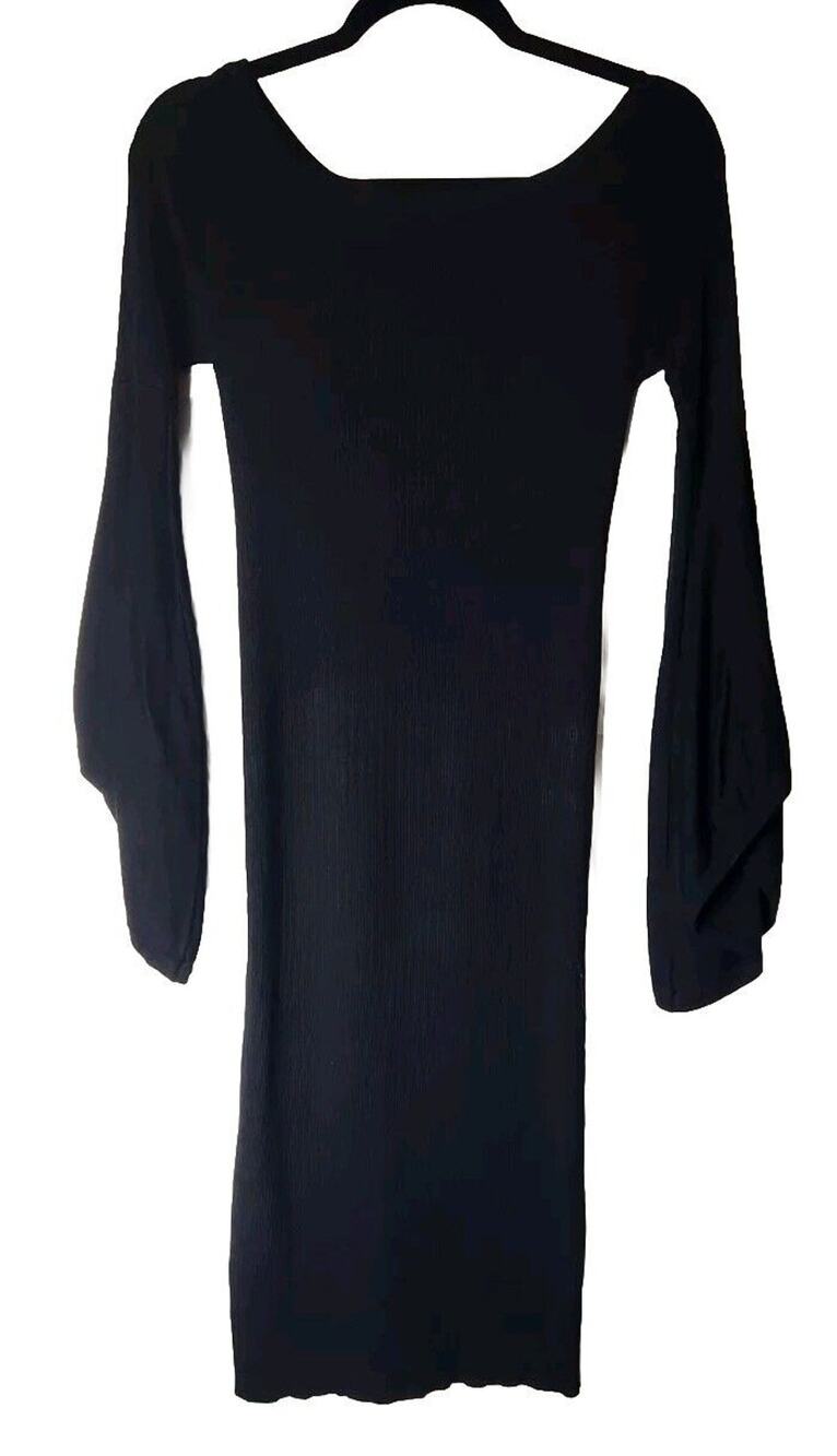 Line & Dot Revolve Black Midi Knit Stretch Dress Size M Wide Sleeve Bodycon LBD